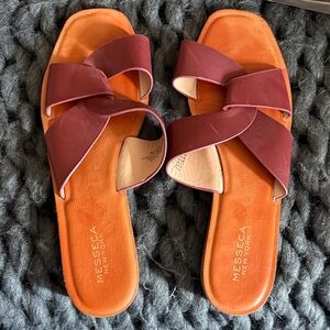 Messeca New York Genuine Leather Upper Slides Burgundy EUC 9.5
